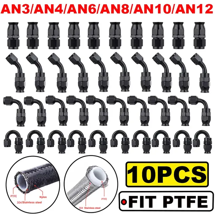10x universel droit 0 45 90 180 degrés AN3 AN4 AN6 AN8 AN10 AN12 raccord d'extrémité de tuyau adapta