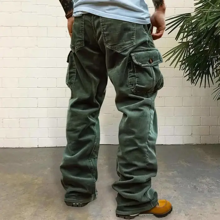 Pantalon cargo velours côtelé rétro homme multi-poches couleur unie milieu de gamme décontracté élégant