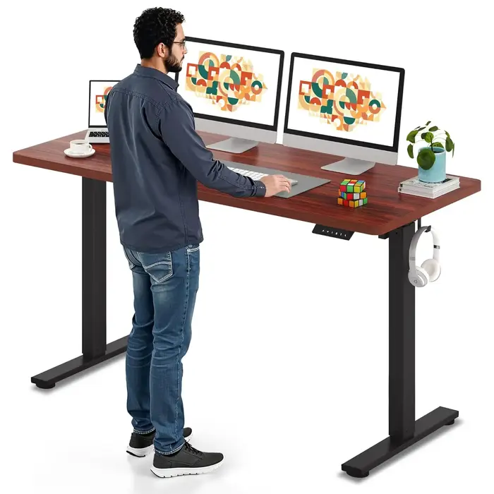 Bureau debout électrique 60 x 24 pouces, plateau monobloc, hauteur réglable, avec contrôleur à 6 bou