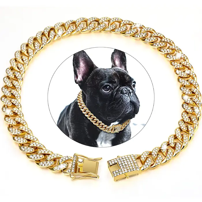 Collier cubain en diamant pour chien, chaîne de marche en métal avec boucle sécurisée, collier cubai