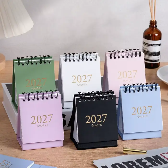 Calendrier mensuel de janvier 2027 à juin 2028 avec autocollant, calendrier anglais, calendrier de bureau à feuilles mobiles, calendrier de bureau pliable en acier
