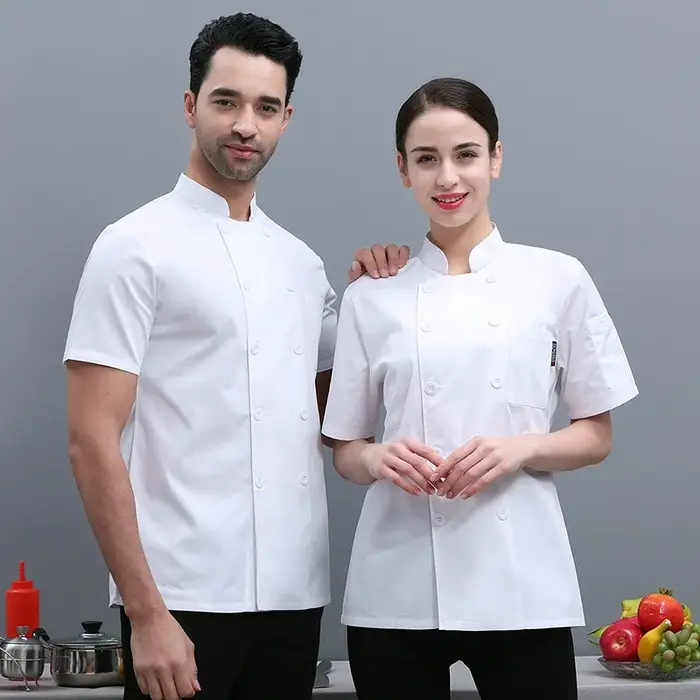 Costume de chef blanc pur, veste de cuisinier, chemise de chef masculin haut de gamme, uniforme de r