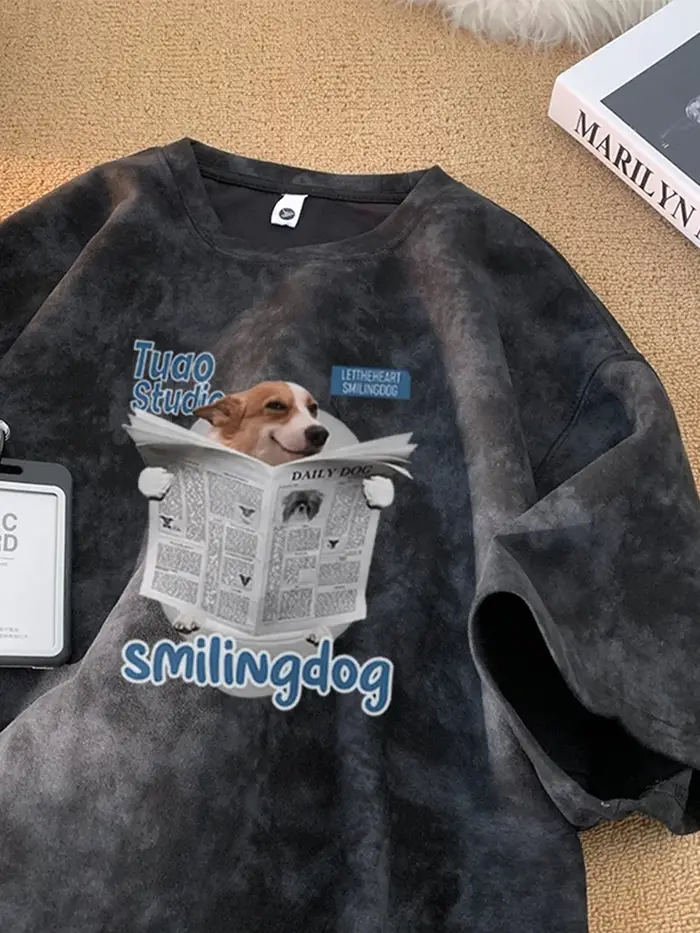 T-shirts d'été imprimés chien souriant pour hommes, streetwear amusant tie-dye, t-shirts à manches c