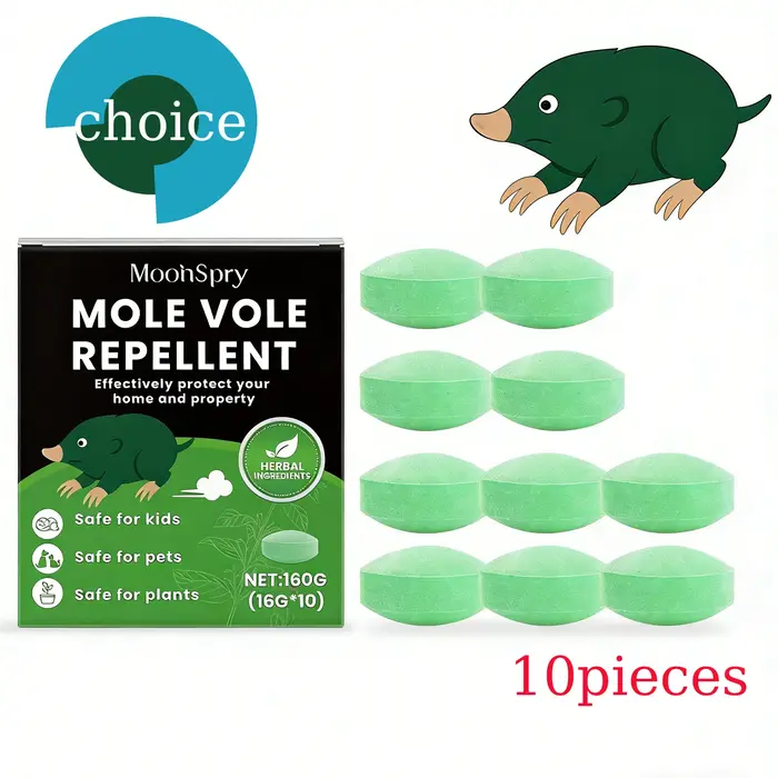 MoonSpry – pilule répulsive de taupes, paquet de 10, pour cour extérieure, pilule répulsive inodore,