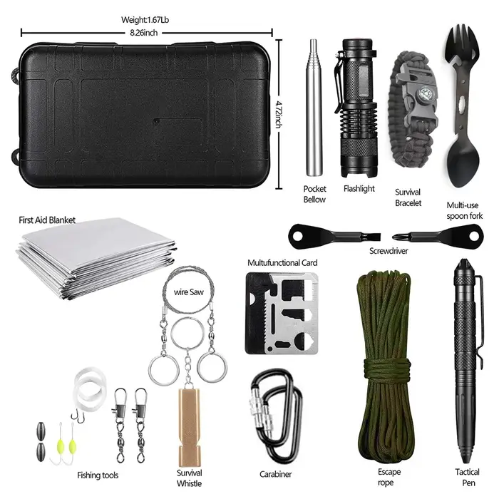 Kit de survie d'urgence professionnel, équipement de Camping multifonction, équipement de défense ta