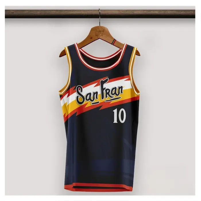 San Fran 10 Retro Lightning Print Basketball Tank Top - Maillot d'équipe américain en maille ventilé