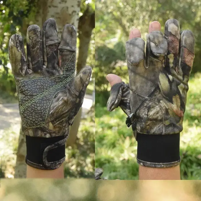Gants camouflage jungle sans doigts - Microfibre résistante - Chasse tropicale - Confort chaud renforcé