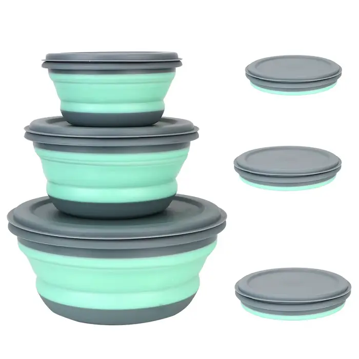 Boîte à déjeuner pliante en Silicone avec couvercle, ensemble de bols de Camping de pique-nique port