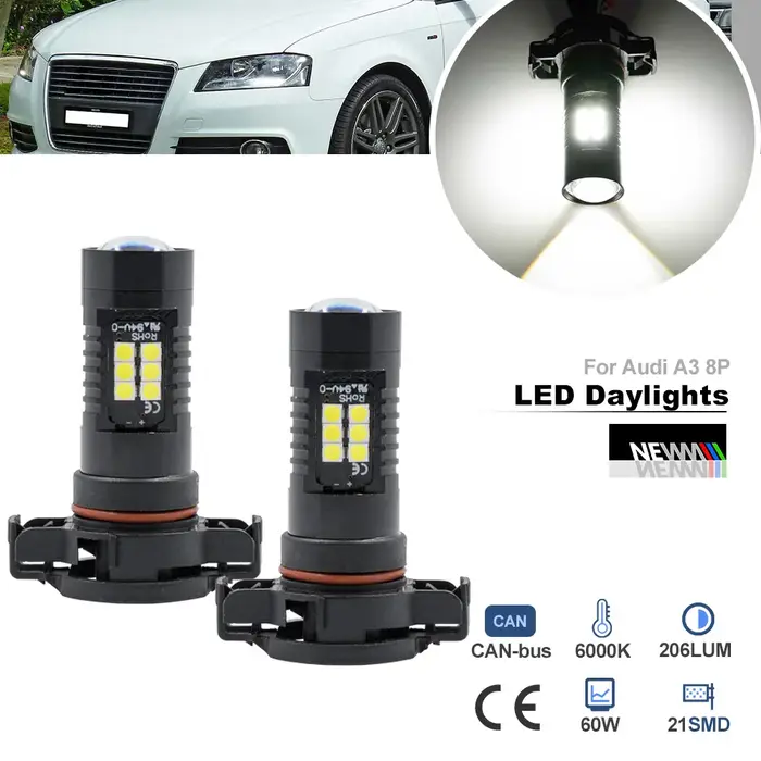 Pour Audi A3 8P 2008 2009 2010 2011 2012 5202 PS19W PS24W H16 LED feux de jour ampoules Canbus DRL p
