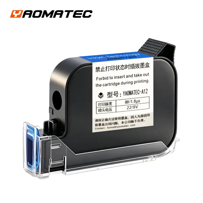 Cartouche d'encre pour imprimante à jet d'encre portable YAOMATEC A12 à séchage rapide, compatible a