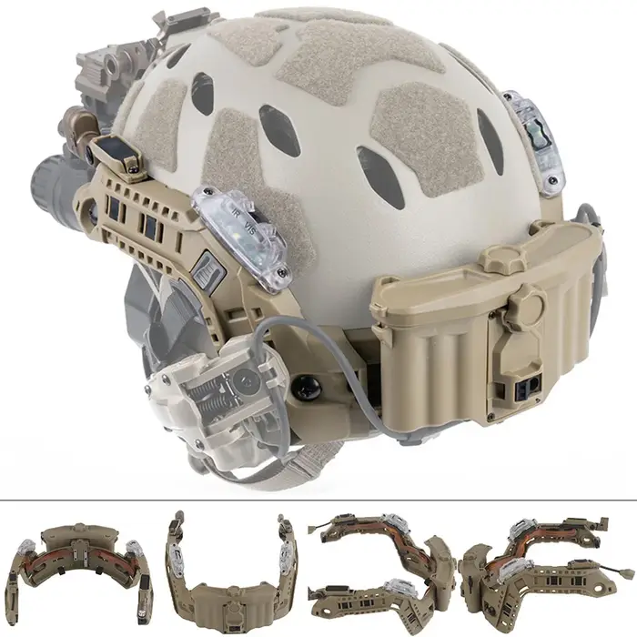 Rail ARC tactique avec boîtier batterie et lumières LED - Équipement pour casque de chasse nocturne et airsoft