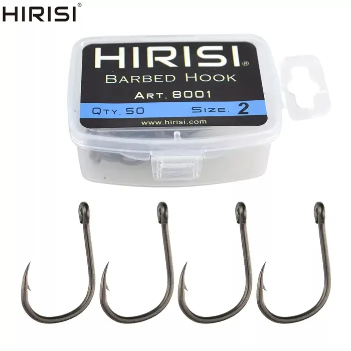 Hirisi 50 Pièces Hameçons de pêche carpe à revêtement barbelé avec oeil Conception au Japon en acier