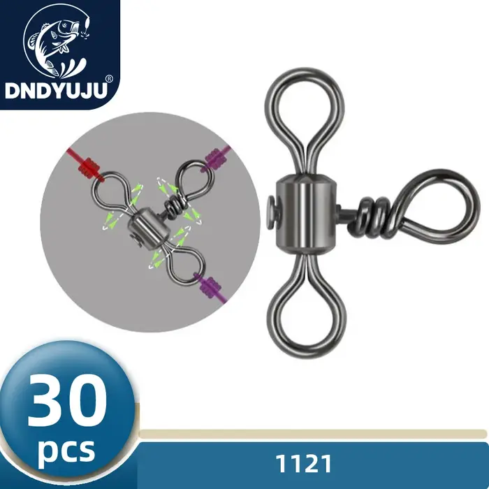 DNDYUJU 30 pièces 3 voies baril ligne transversale pêche pivotant avec anneau solide en laiton croch