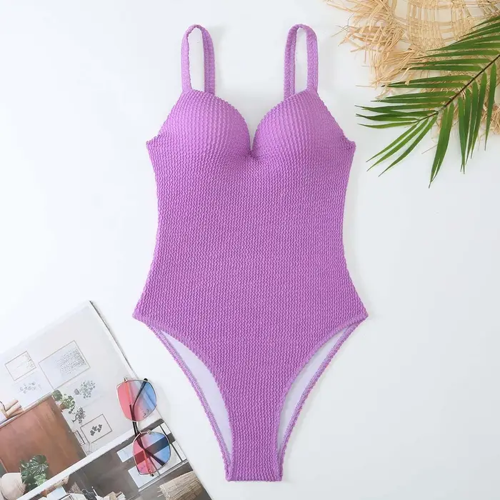 Maillot de bain une pièce push-up 2026 pour femme, couleur unie, combinaison de bain, tenue de plage