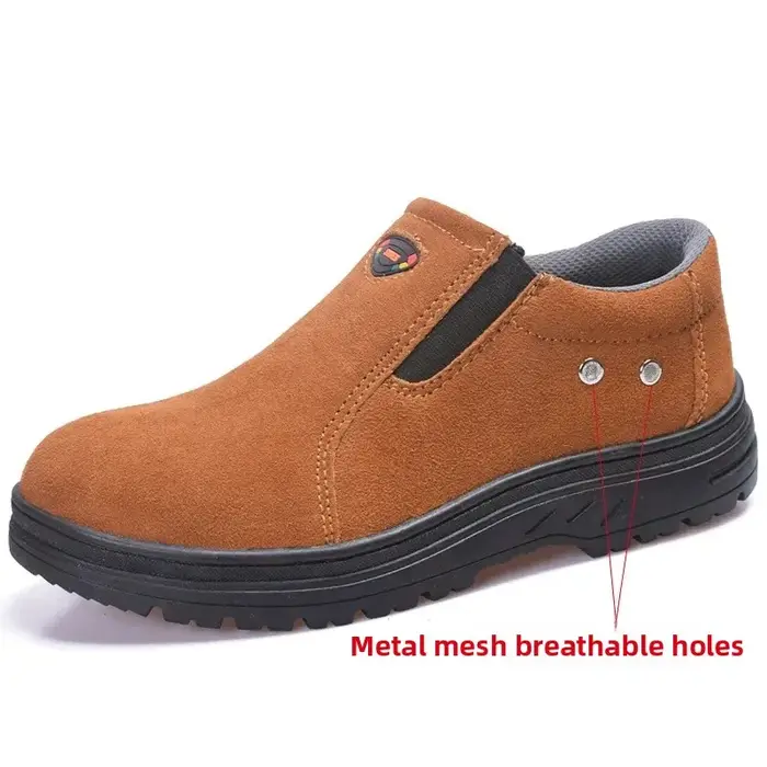 Chaussures de sécurité pour hommes, en cuir, anti-impact, à enfiler, pour chantier, chaussures de so