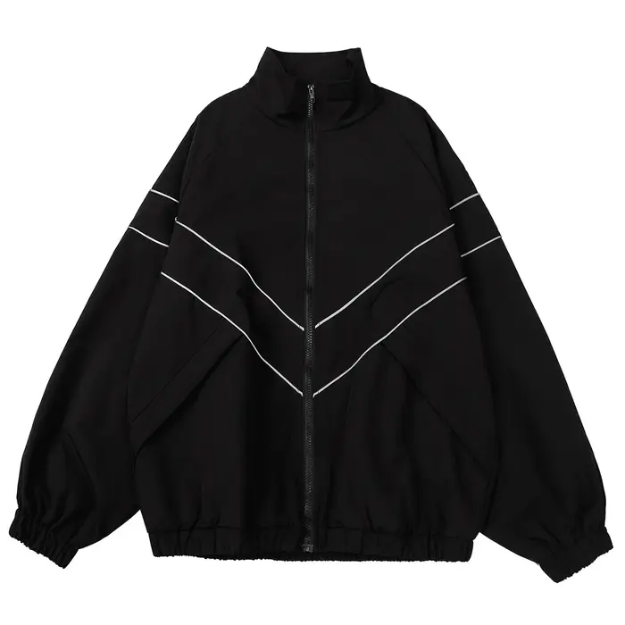 Veste coupe-vent à rayures réfléchissantes pour hommes, manteau Hip Hop, Streetwear, fermeture éclai