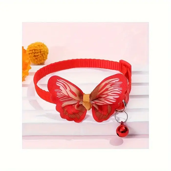 Collier papillon brillant pour animaux de compagnie avec cloche réglable – Disponible en plusieurs c