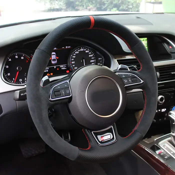 CARDAK – housse de volant de voiture en cuir et fibre de carbone noir, pour Audi A1 A3 A4 2015-2016 