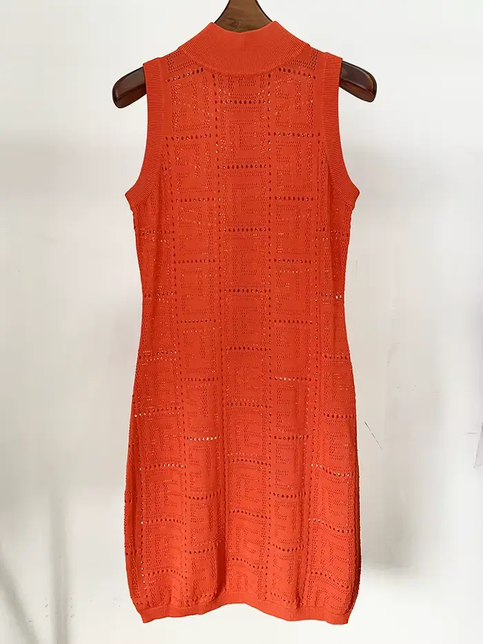 HIGH STREET Nouveauté Été 2026 Robe débardeur en maille ajourée sans manches avec monogramme, style 