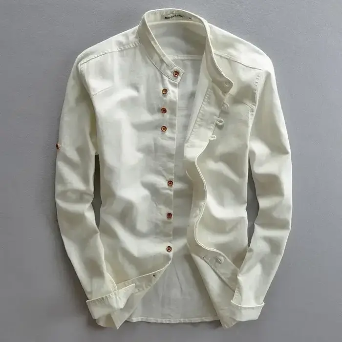 Chemise en lin de coton décontracté pour hommes, chemises à manches longues rétro formelles pour hom