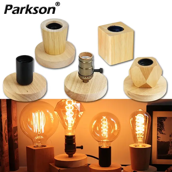 Lampe de Table rétro Vintage en bois E27, veilleuse 85-265V, prise ue pour chambre à coucher, lampe 