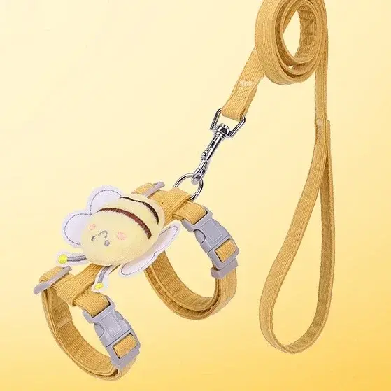 Ensemble de colliers de laisse pour chat, réglable, dessin animé abeille, Double couche, harnais pou