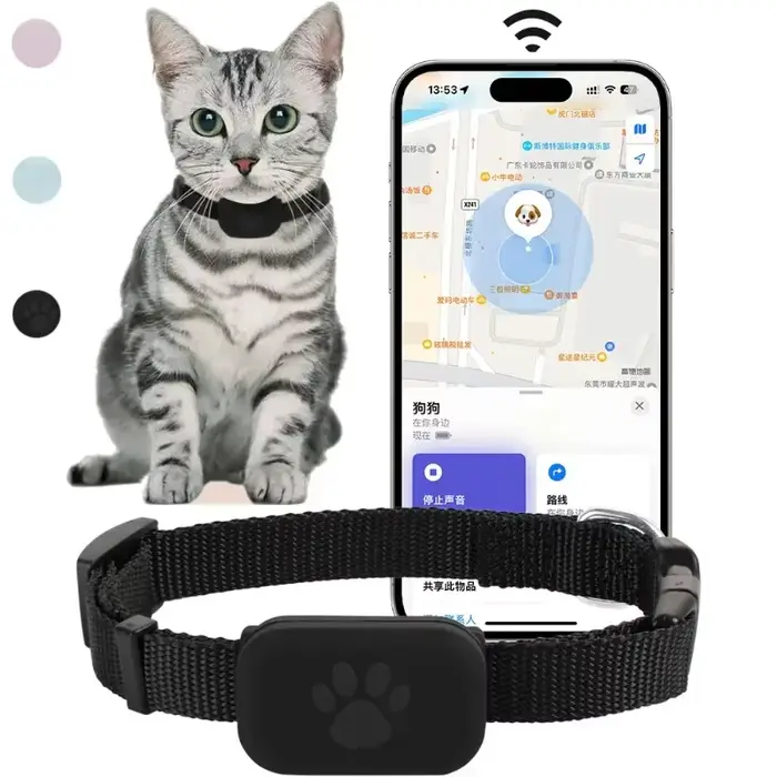 Traceur GPS pour animaux de compagnie à distance, étanche, suivi en temps réel, alerte de mouvement, collier anti-perte pour chien et chat, localisateur mondial compatible avec l'application Apple Fin