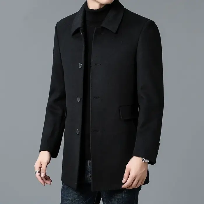 Veste homme printemps-automne, simple, couleur unie, simple boutonnage, manteau professionnel mi-lon