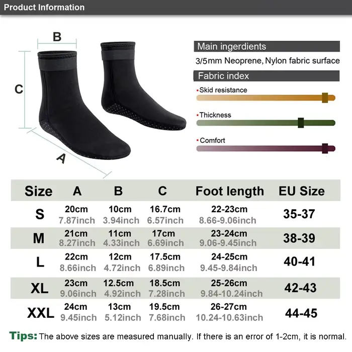 Chaussettes néoprène chasse 3mm 5mm étanches - Semelle antidérapante pour milieu aquatique et humide