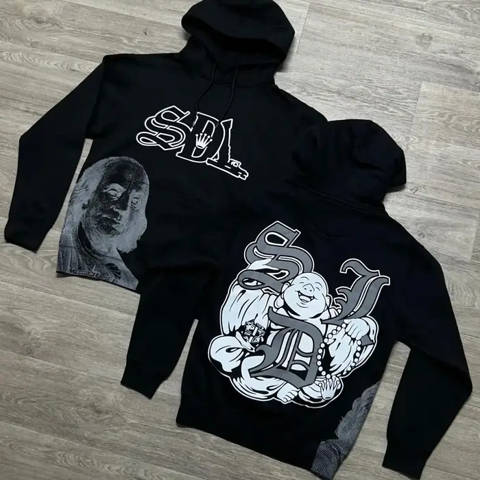 Harajuku bouddha graphique sweat à capuche pour homme Y2k Grunge Streetwear sweat hauts coton sweat 