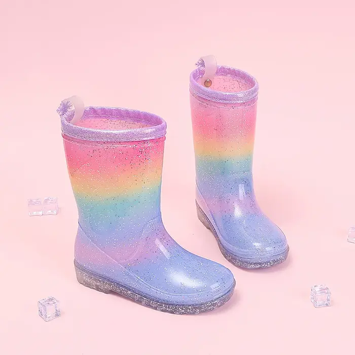 Bottes de pluie pour filles mignonnes quatre saisons, dégradé arc-en-ciel, paillettes, imperméables,