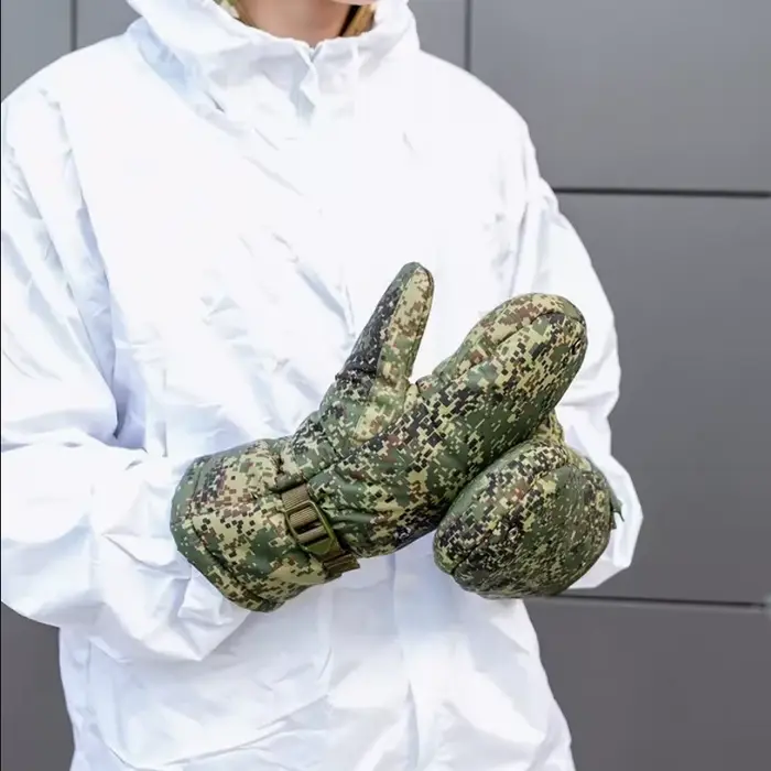 Gants hiver VKBO russe camouflage rayures croisées polaire coton fourrure épais chauds anti-vent