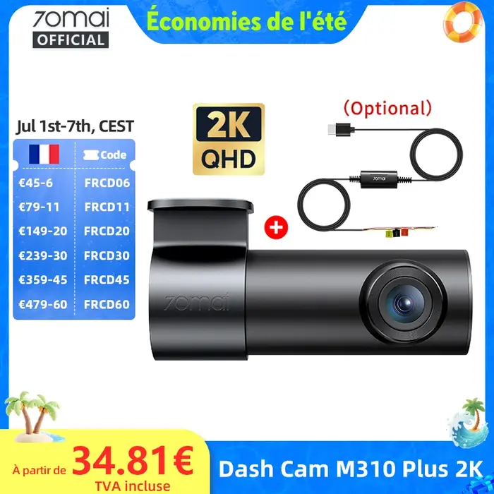 Caméra de tableau de bord 70mai M310 Plus 2K 1440P