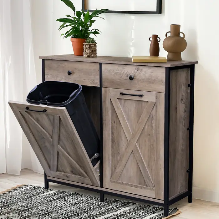 AOOU-Armoire poubelle à double inclinaison, armoire de bungalow en bois de cuisine, porte-poubelle c