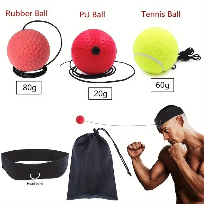 Ensemble de balles réflexes de boxe, 3 balles de boxe de niveau de difficulté avec bandeau réglable 