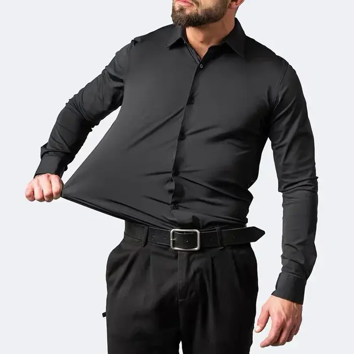 Chemise élastique à manches longues pour hommes, robe d'affaires sans repassage, tenue de travail pr