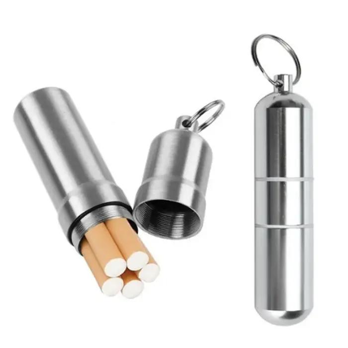 Boîte à cigarettes en alliage d'aluminium argenté, étui à cigarettes étanche, porte-capsules à cure-