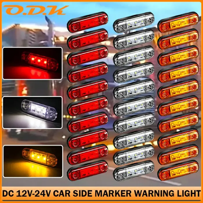 10 pièces 12V 24V voyant d'avertissement 3 LED feu de position latéral ovale dégagement Orange blanc