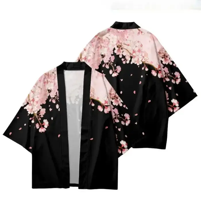 Vêtements traditionnels japonais, kimono à fleurs de cerisier, haori imprimé à la mode pour hommes e