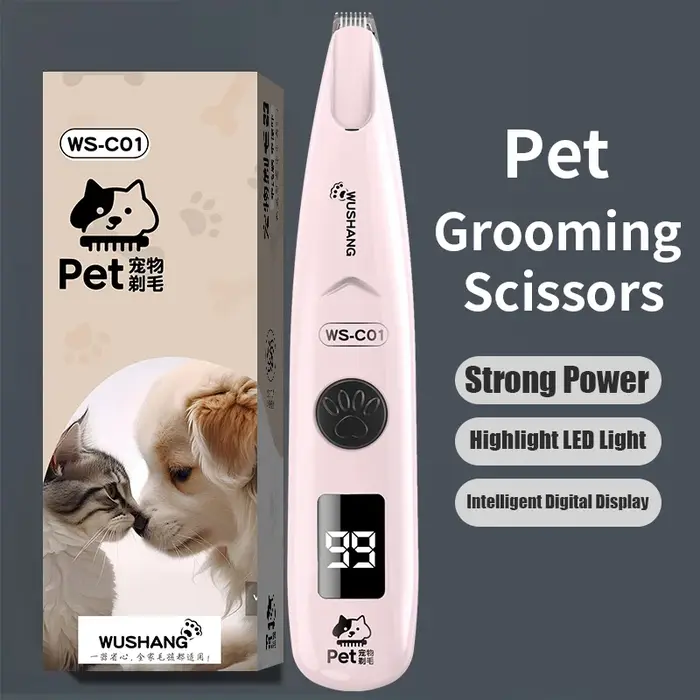 Tondeuse électrique pour animaux de compagnie, avec lumière LED, étanche, pour pieds d'animaux, à fa