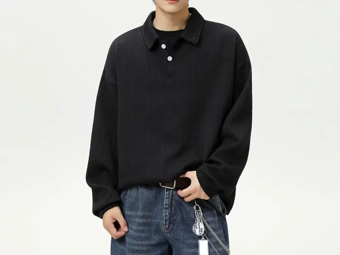 Nouveau Polo Homme 2026 à Motif Épi de Blé Texturé Couleur Unie – Style Rétro Ample et Polyvalent
