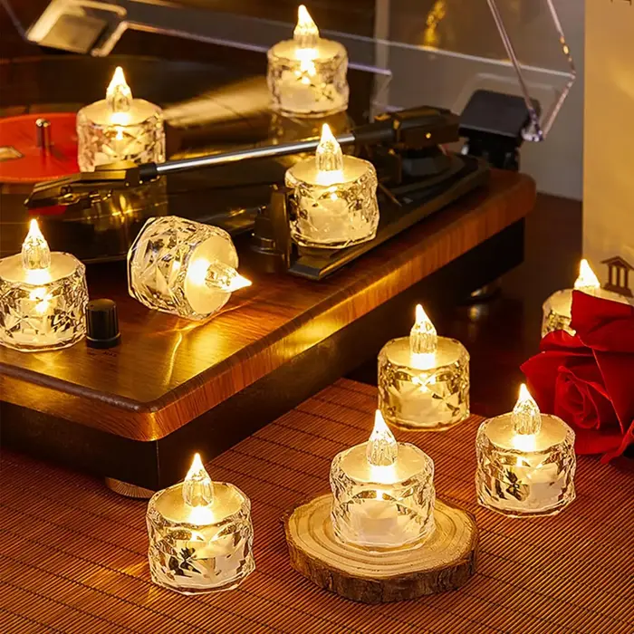 Bougie LED sans flamme, bougie en cristal, coque transparente, lampe de nuit électronique, fête de r