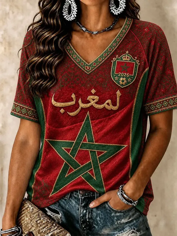 T-shirt de football rouge de l'équipe nationale du Maroc 2026