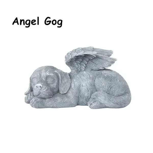 Statue d'ange en résine pour décoration de jardin, chien, chat, chiot, pierre tombale, sculpture, or