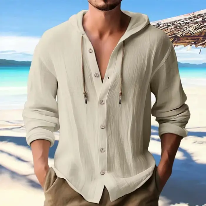 Chemise en lin pour hommes, Streetwear solide, sweat à capuche à manches longues, Cardigan, vêtement