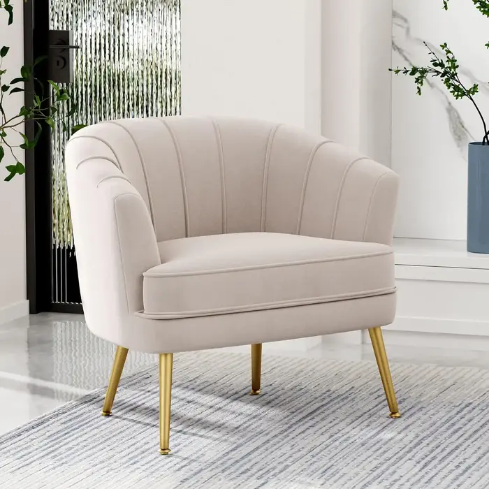 Fauteuil d'appoint rembourré en velours, confortable, avec pieds en métal doré pour salon, chambre, 