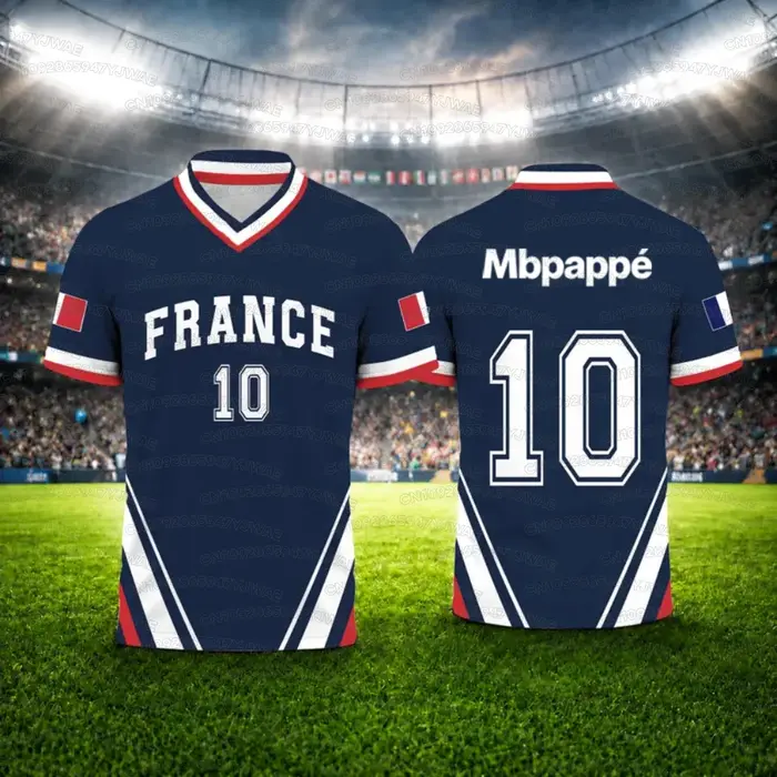 Maillot de football imprimé drapeau français été 2026 NO.10 Mbappé – T-shirt de sport à séchage rapi