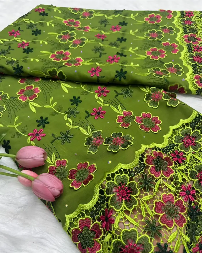 Voile suisse en dentelle suisse, avec des pierres appliquées de fleurs 3D, tissu africain en dentell