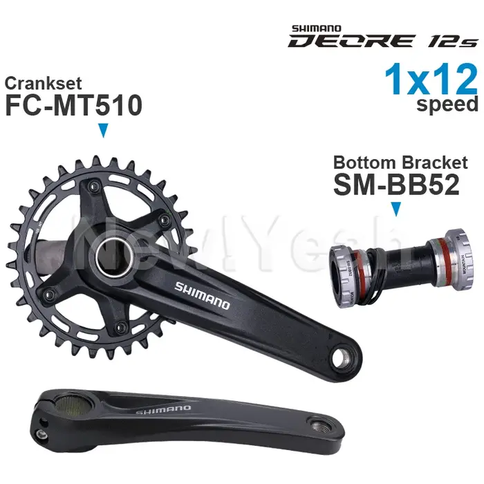 Groupe Shimano DEORE M6100 12 vitesses avec pédalier MT510 177 mm facteur Q et support inférieur SM-