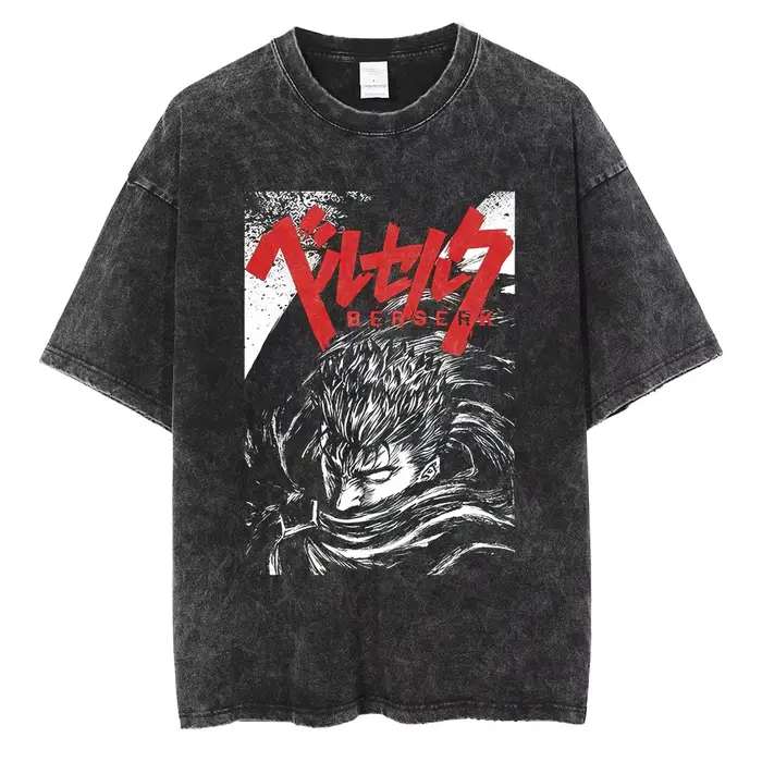 T-shirt Berserk Manga Guts Anime pour hommes et femmes, t-shirt vintage en coton lavé, vêtements décontractés d'été à manches courtes